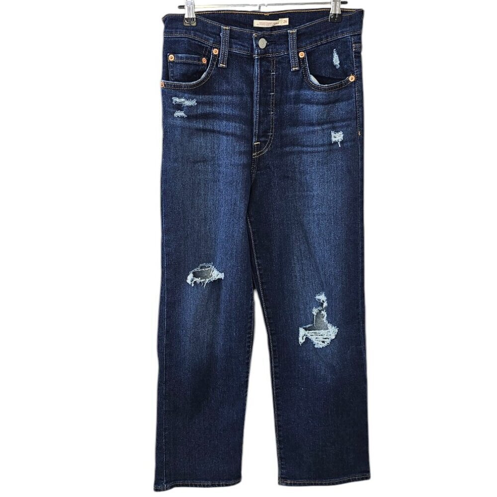 Levi's Womens Ribcage Straight Ankle Jeans, Blue, High Rise, Button Fly,Size 26